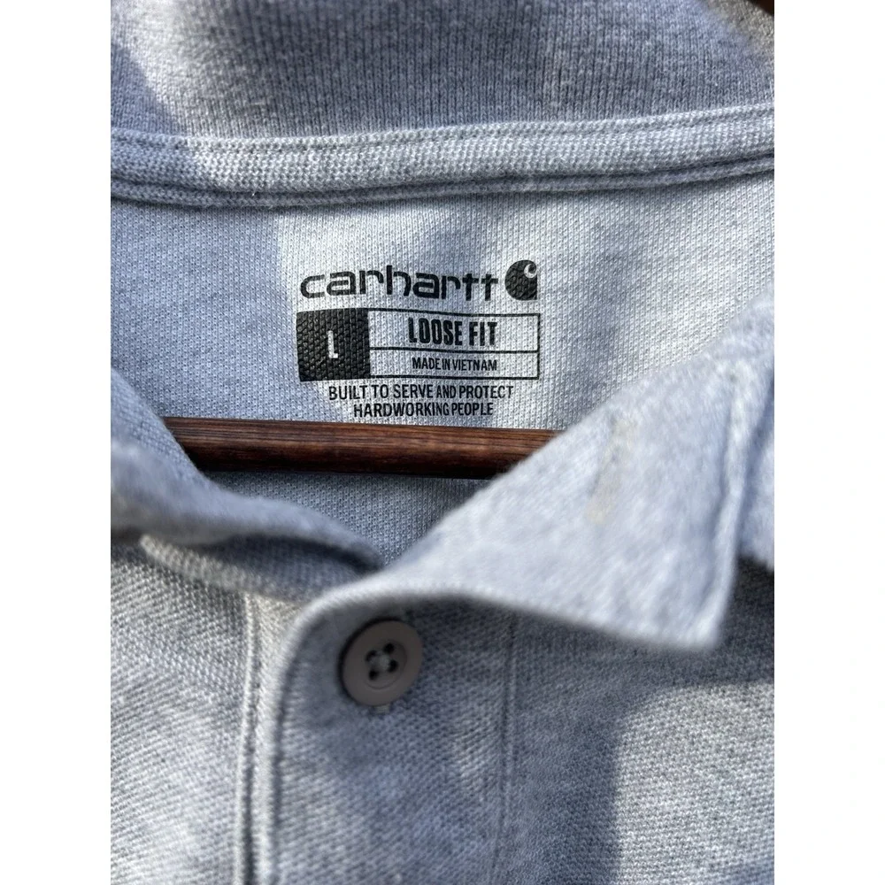 Carhartt Men's L Gray‎ Loose Fit Polo Shirt Short Sleeve Pocket Knit Casual/Work